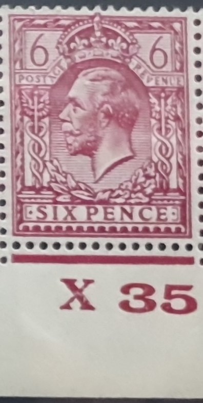 1936-38 GB - SG426a 6d Dp Reddish Purple (H) Ctrl X35 Bottom MNH